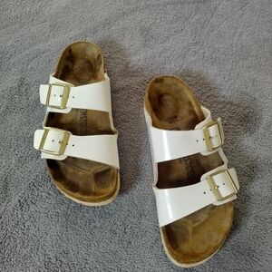 Birkenstock Arizona White Leather 2 Strap Sandals Sz 36/5